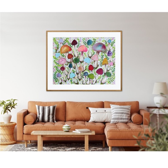 Retro Mushroom Garden Giclée Fine Art Print of Original Oil Painting Boho Decor - Picture 2 of 12